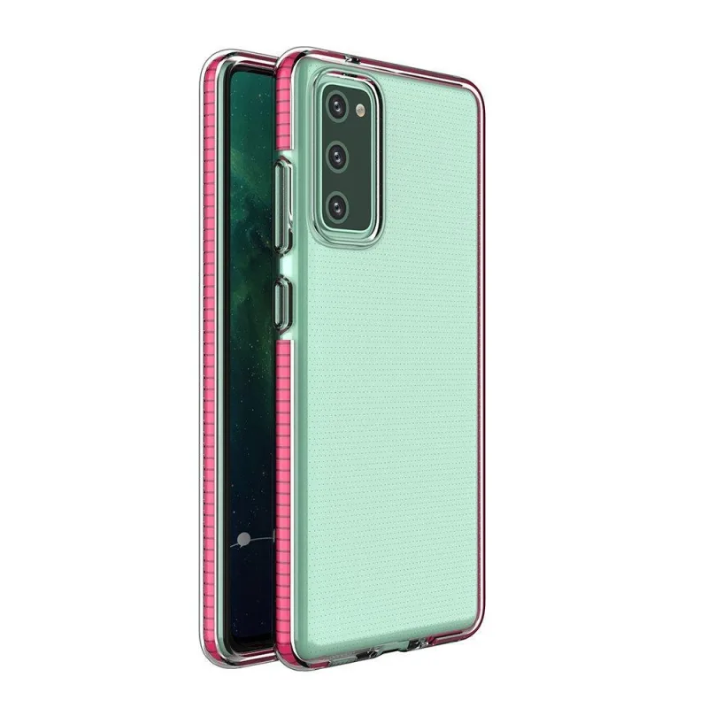 Spring Case číry TPU gélový ochranný kryt s farebným rámom pre Samsung Galaxy A72 4G svetlo ružový