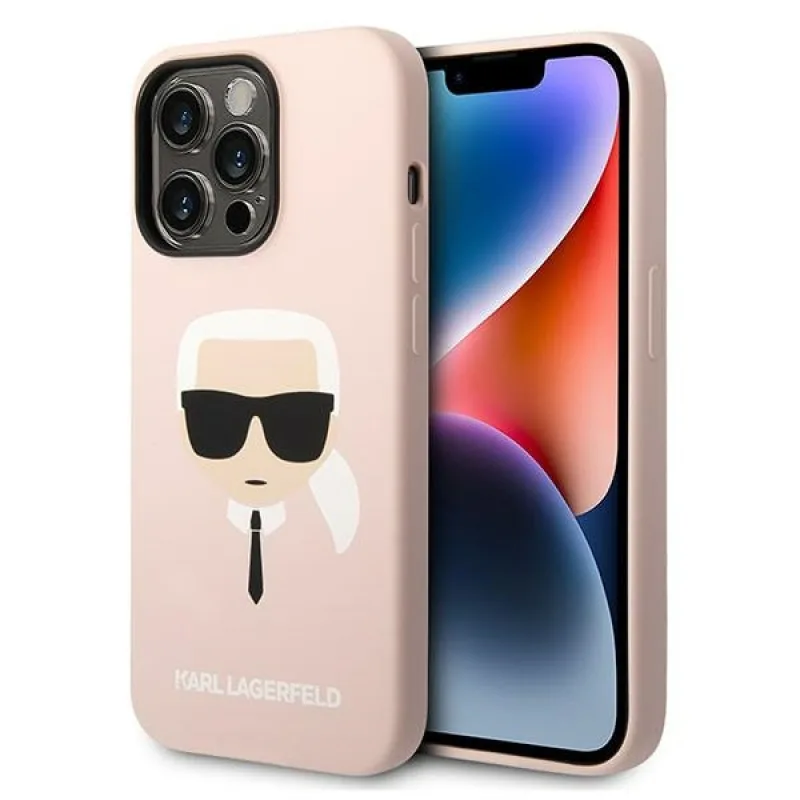 Karl Lagerfeld KLHMP14XSLKHLP pevné puzdro na iPhone 14 Pro Max 6,7" svetloružové / svetloružové Silikónové puzdro Karl`s Head Magsafe