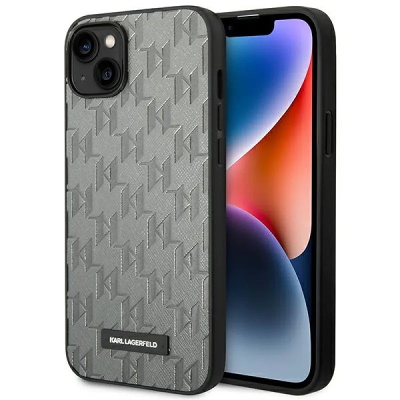 Karl Lagerfeld KLHCP14MSAKLHPG iPhone 14 Plus 6,7 "pevné puzdro sivá/sivá Saffiano Mono Metal Logo