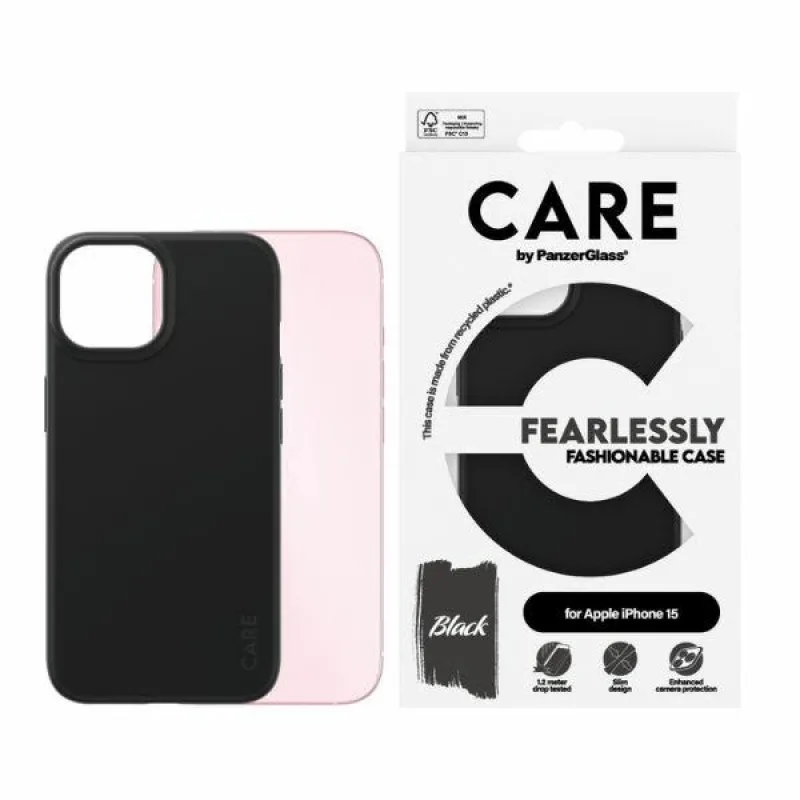 CARE by PanzerGlass Fearlessly Módne puzdro pre iPhone 15 - čierne