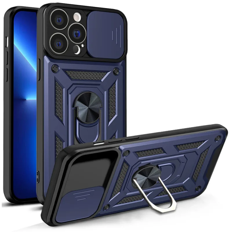 Pancierové puzdro Hybrid Armor Camshield pre iPhone 13 Pro s krytom fotoaparátu modrej farby