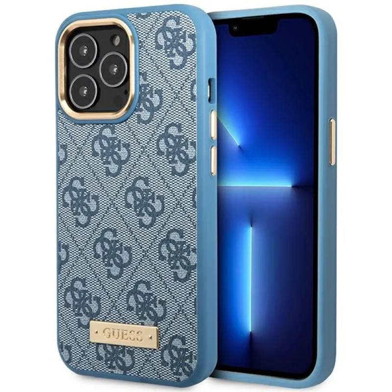 Guess GUHMP14LU4GPRB iPhone 14 Pro 6,1" modro/modré pevné puzdro 4G Logo Plate MagSafe