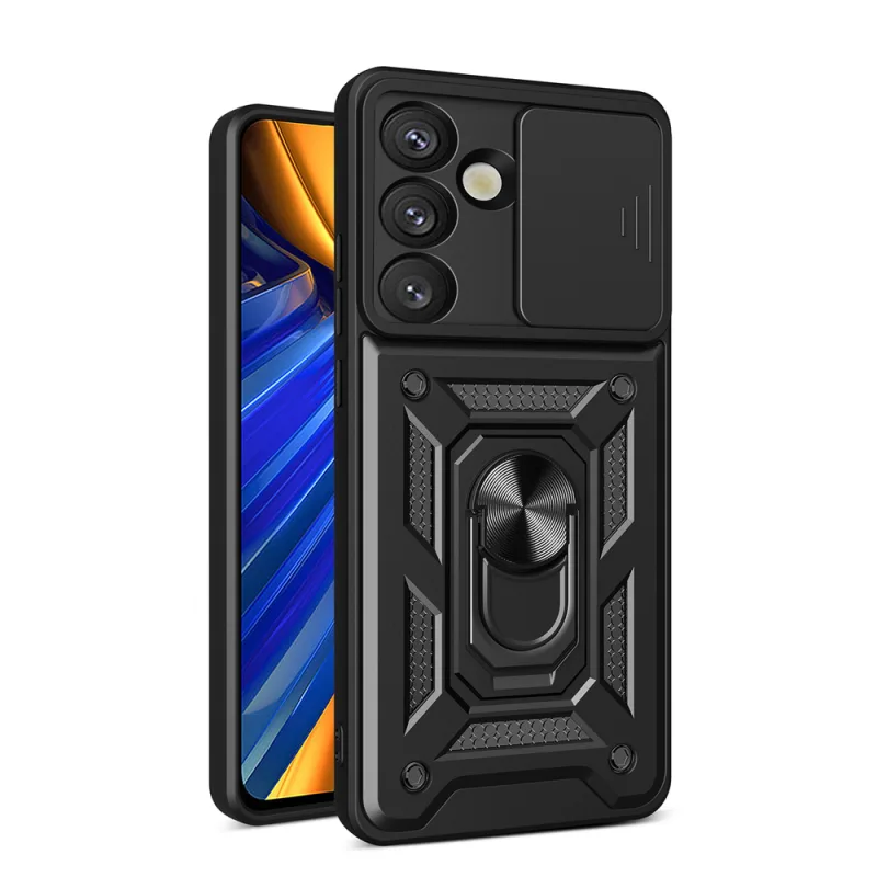 Hybrid Armor Camshield Armored Case so stojanom a krytom fotoaparátu pre Xiaomi 15 Ultra 5G – čierne