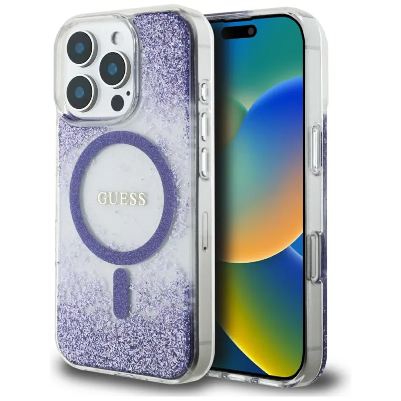 Guess HC Resin Bottom Glitter MagSafe puzdro pre iPhone 16 Pro Max - fialové