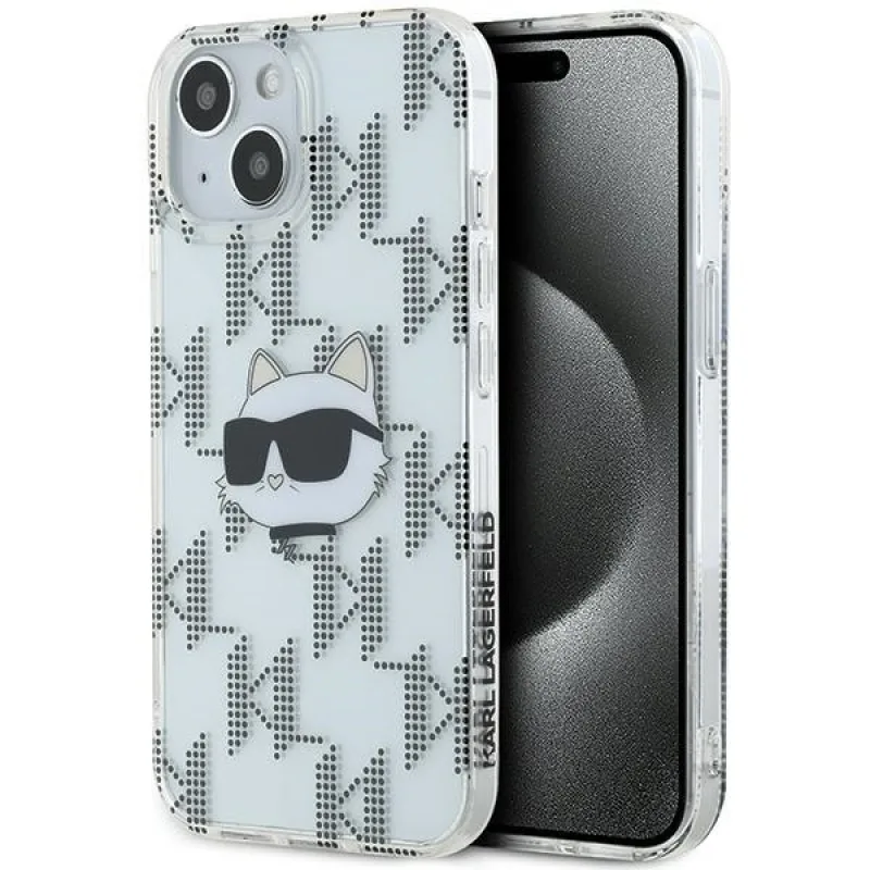 Puzdro Karl Lagerfeld IML Choupette Head & Monogram pre iPhone 15 / 14 / 13 - priehľadné