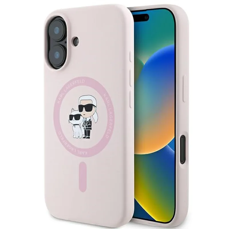 Karl Lagerfeld silikónový krúžok na hlavu Karl&Choupette MagSafe iPhone 16 – ružový