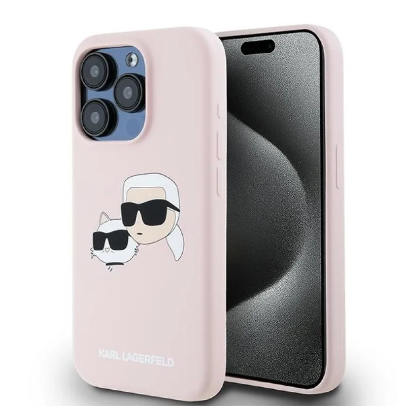 Karl Lagerfeld silikónové puzdro Karl&Choupette MagSafe pre iPhone 15 Pro - ružové