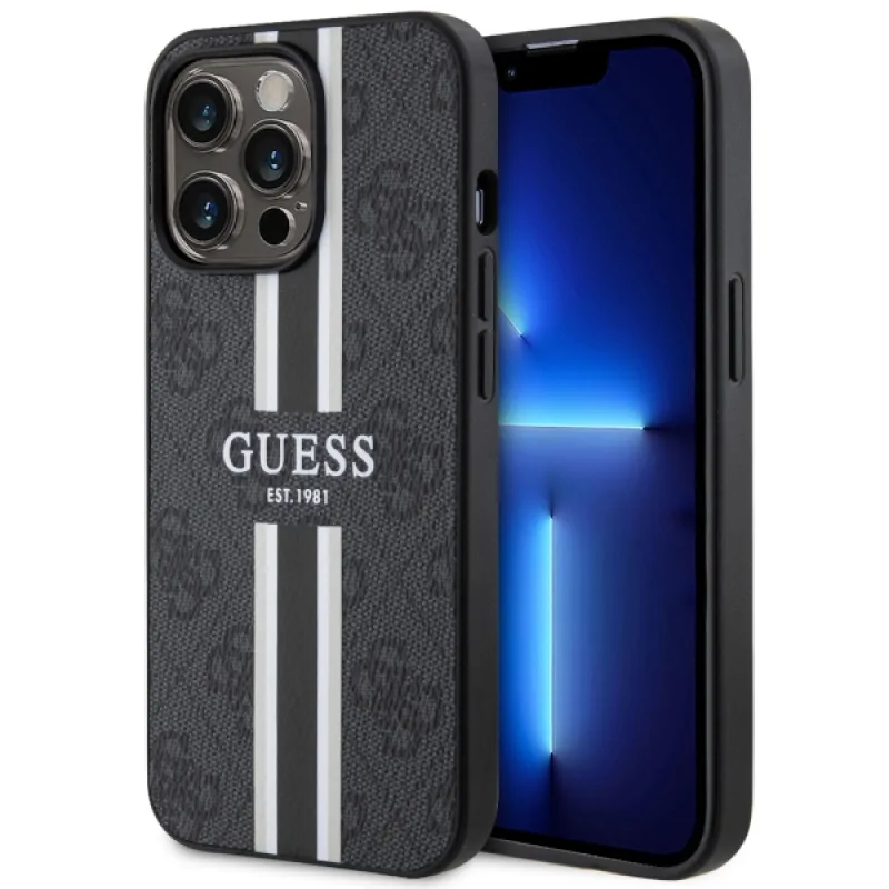 Guess GUHMP13XP4RPSK iPhone 13 Pro Max 6,7" čierno/čierne pevné puzdro 4G Printed Stripes MagSafe