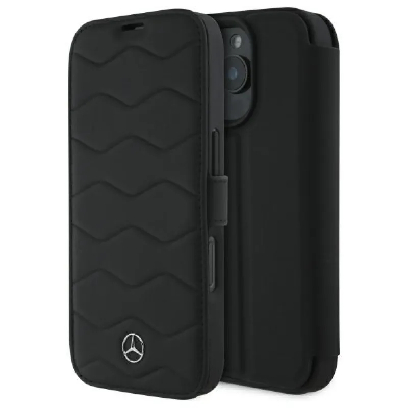 Kožené puzdro Mercedes MB Waves pre iPhone 16 Pro Max - čierne