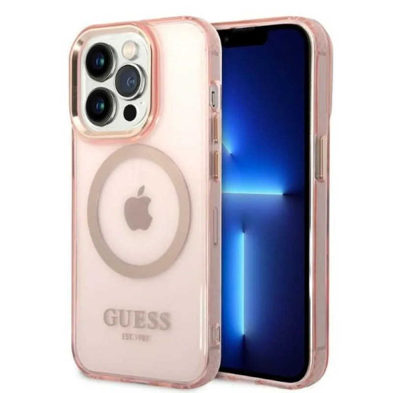 Guess GUHMP14LHTCMP iPhone 14 Pro 6,1" ružovo-ružové pevné puzdro Gold Outline Translucent MagSafe