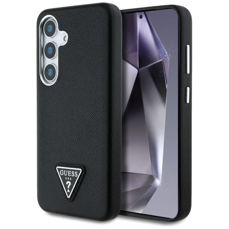 Puzdro Guess Grained Triangle Logo MagSafe pre Samsung Galaxy S25 - čierne