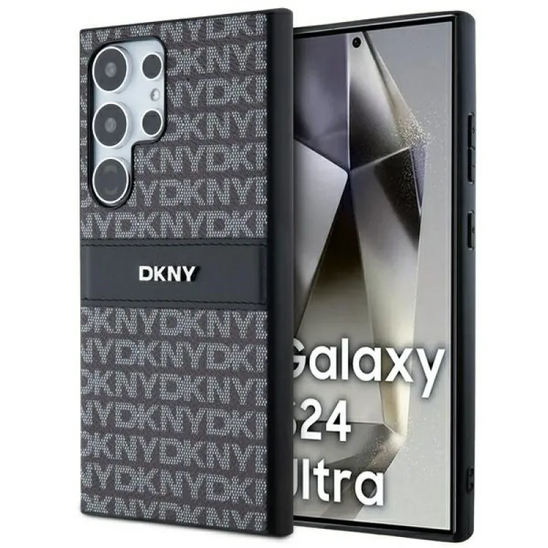 Púzdro DKNY Leather Mono Stripe & Metal Logo pre Samsung Galaxy S24 Ultra - čierne