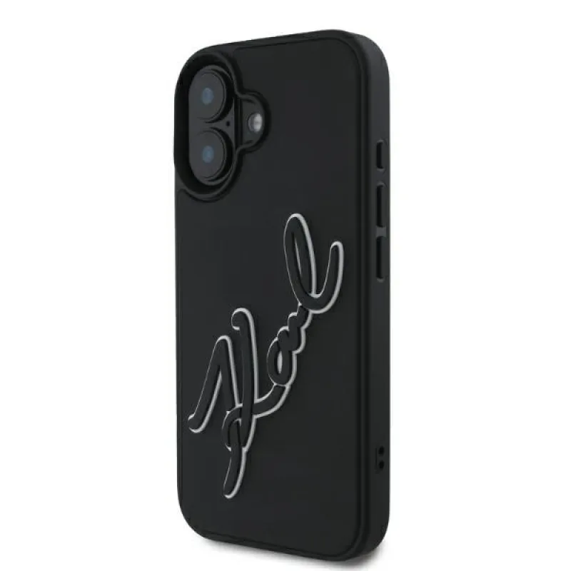 Kryt Karl Lagerfeld 3D Rubber Signature na iPhone 16 – čierny