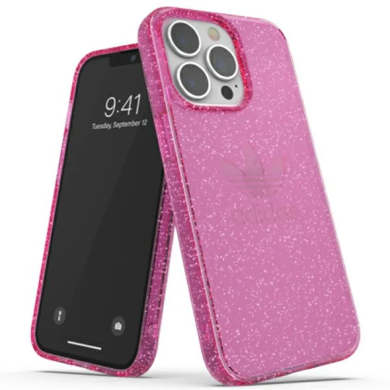 Ochranné priehľadné puzdro Adidas OR Glitter pre iPhone 13 Pro / iPhone 13 - ružové
