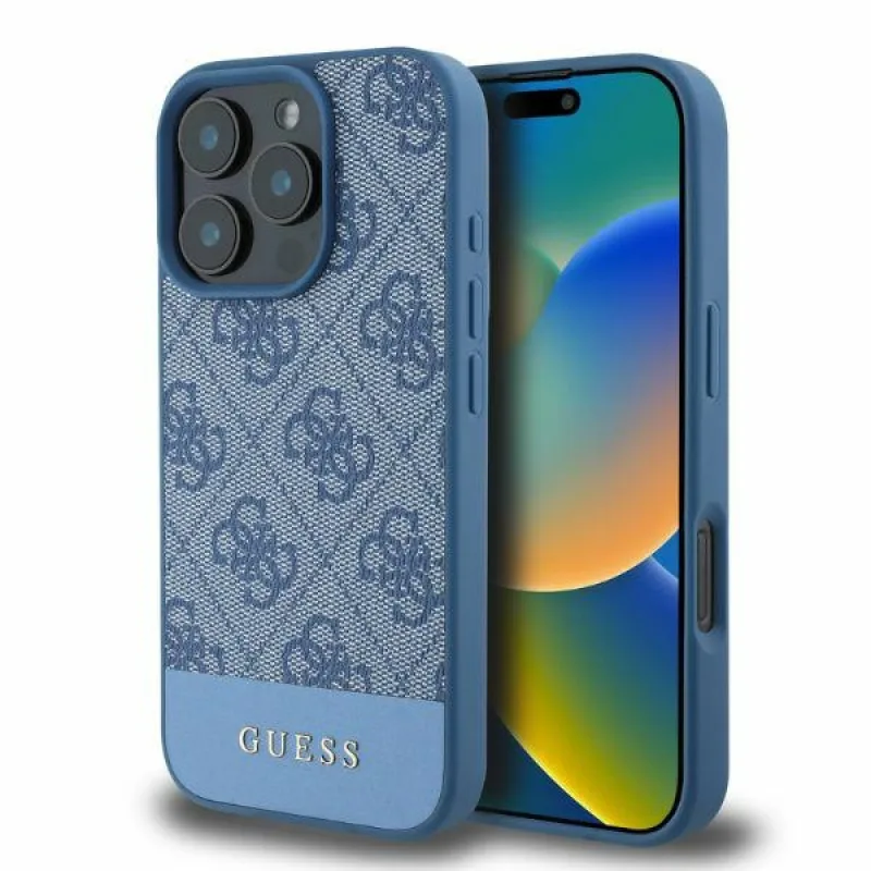 Puzdro Guess 4G Bottom Stripe pre iPhone 16 Pro Max – modré