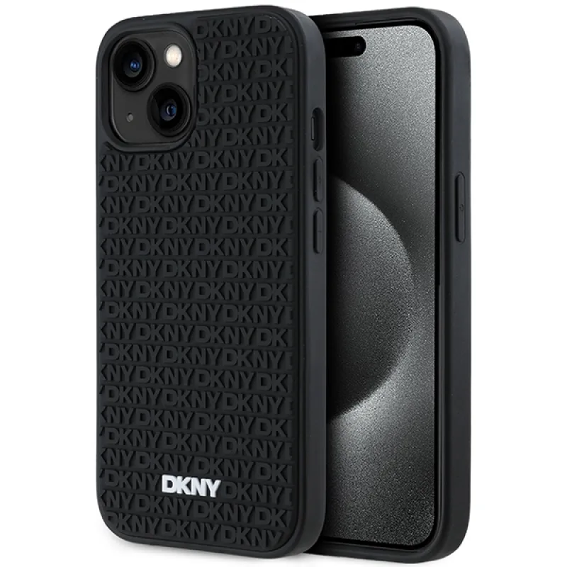 Obal DKNY 3D Rubber Repeat Pattern pre iPhone 15 Plus - čierny