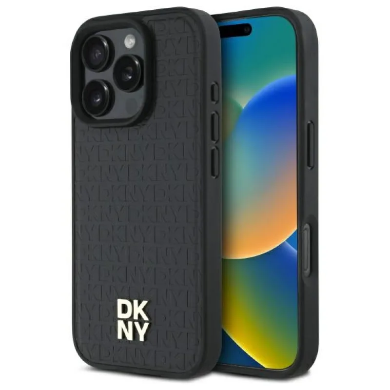 DKNY Repeat Pattern Stack Logo MagSafe iPhone 16 Pro Max Case – čierne
