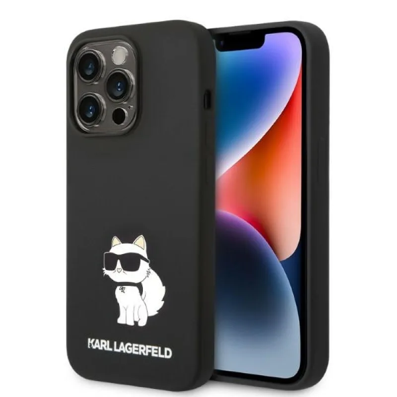 Karl Lagerfeld silikónové puzdro Choupette pre iPhone 14 Pro Max - čierne