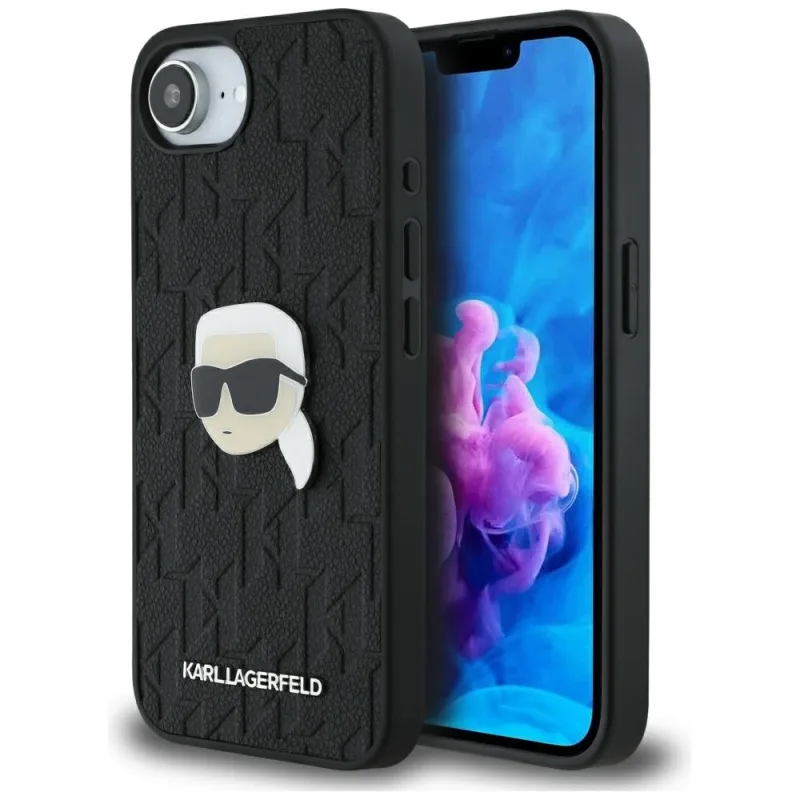 Karl Lagerfeld Monogram Karl Head Pin puzdro na iPhone 16e – čierne