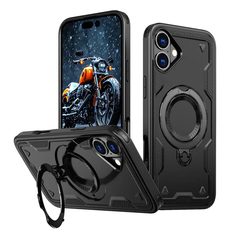 Trendy puzdro Hybrid Armor s MagSafe pre iPhone 16 - čierne