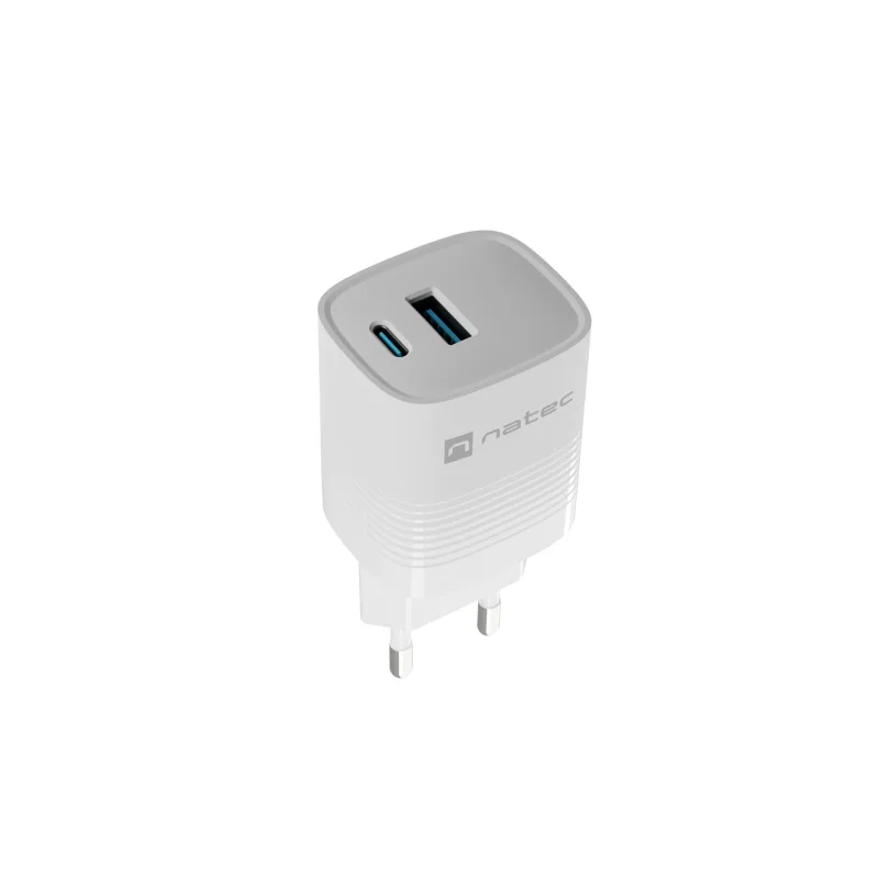Univerzálna USB nabíjačka Natec RIBERA GaN 30W, 1X USB-A, 1X USB-C, Biela…
