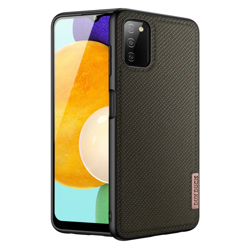 Puzdro Dux Ducis Fino pokryté nylonovým materiálom pre Samsung Galaxy A03s zelené