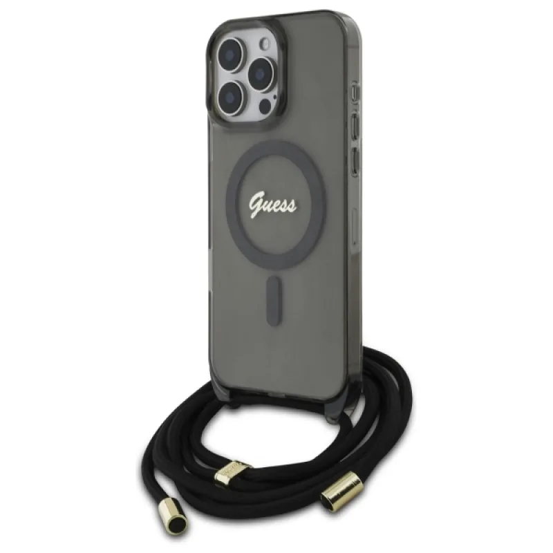Guess Crossbody Cord Script MagSafe Case pre iPhone 16 Pro Max – čierny