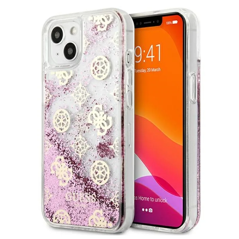Guess GUHCP13SLGPEPI iPhone 13 mini 5,4" ružovo-ružové pevné puzdro Peony Liquid Glitter