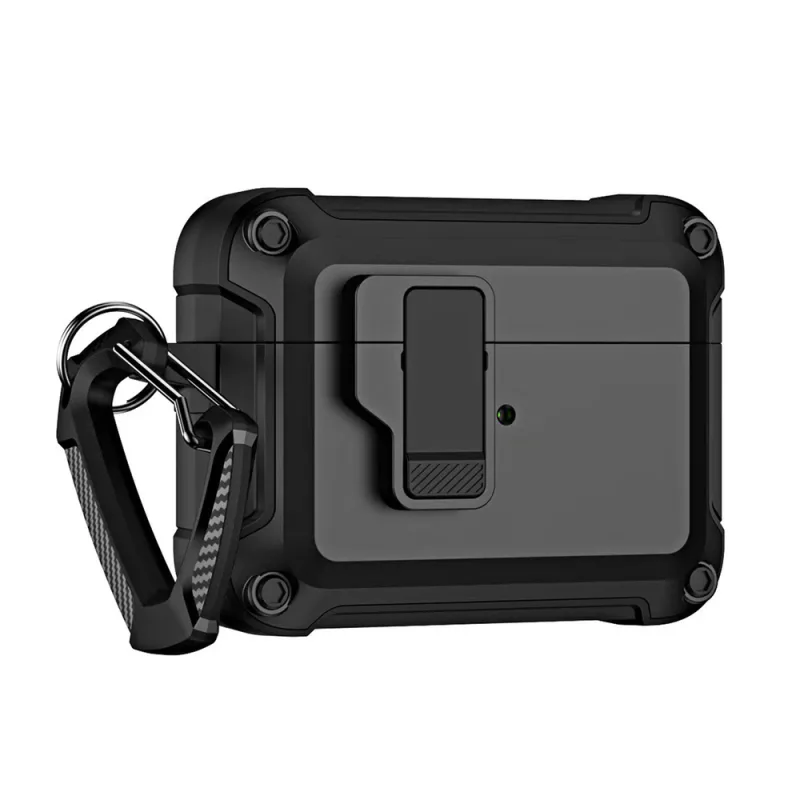 Puzdro Airpods 4 Pro Armor s karabínou - čierne