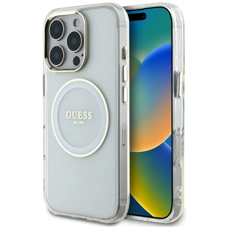 Puzdro Guess IML Metal Colored Circle Classic Logo MagSafe pre iPhone 16 Pro Max - biele