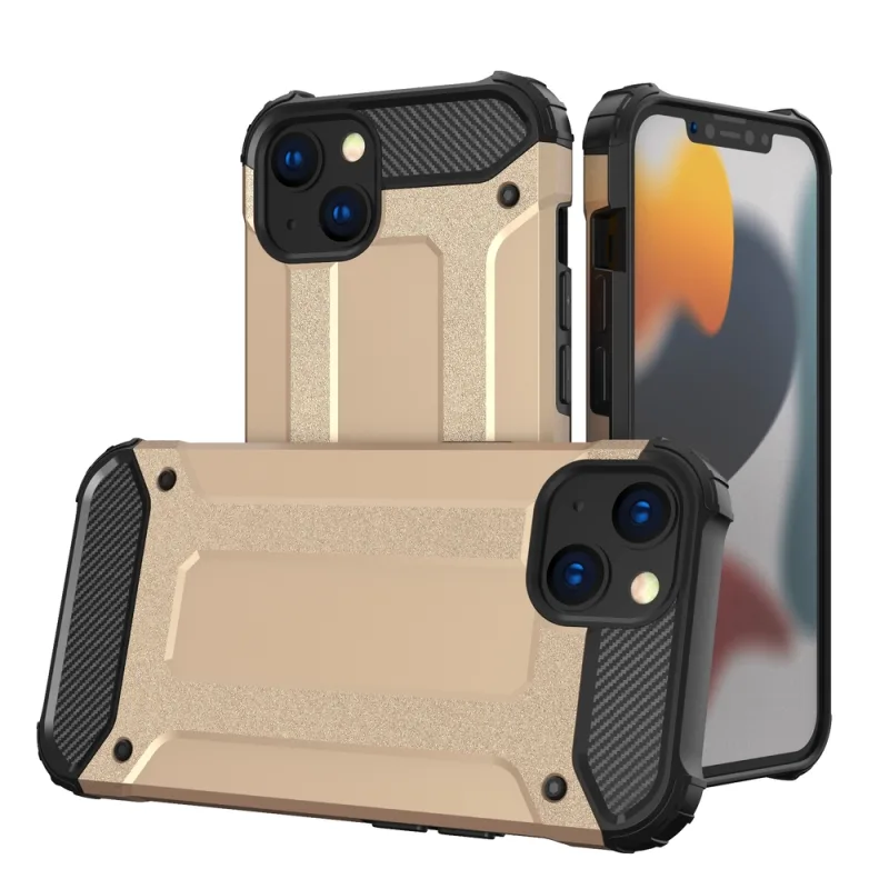 Hybrid Armor Case Tough Rugged Cover pre iPhone 13 zlatý
