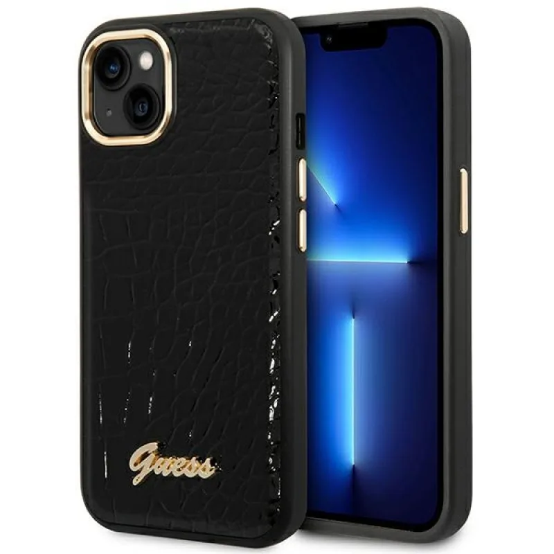Guess GUHCP14MHGCRHK iPhone 14 Plus 6,7" čierno/čierne pevné puzdro Croco Collection