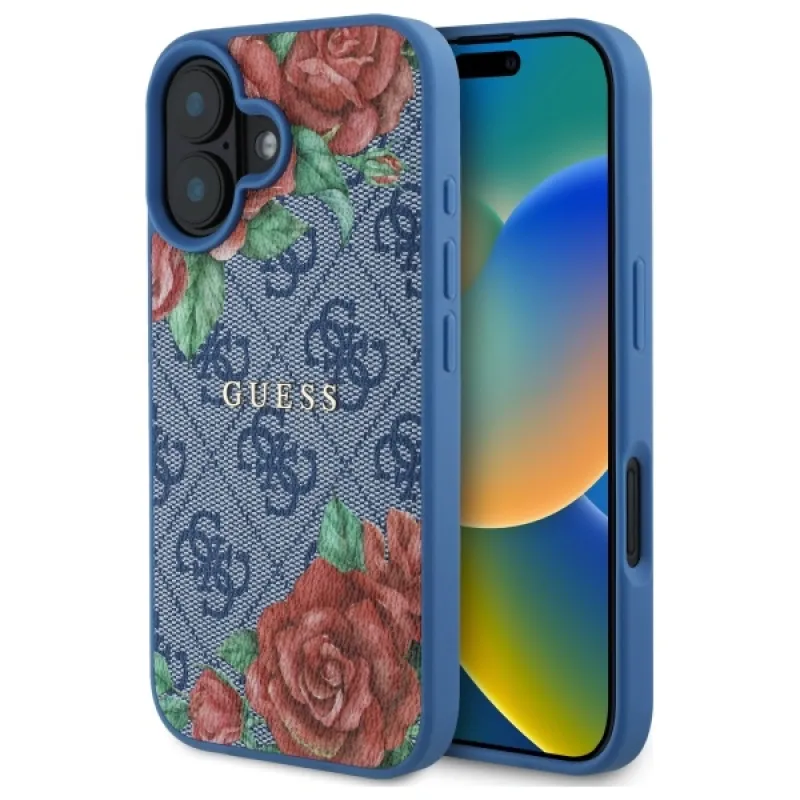 Guess GUHMP16SP4ROPEMCB iPhone 16 6,1" modro/modré pevné puzdro 4G Flowers Print MagSafe