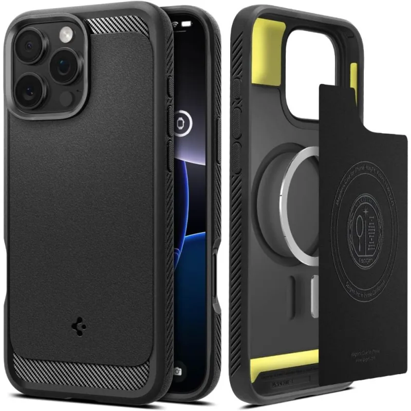 Puzdro Spigen Rugged Armor MagSafe pre iPhone 16 Pro Max – čierne