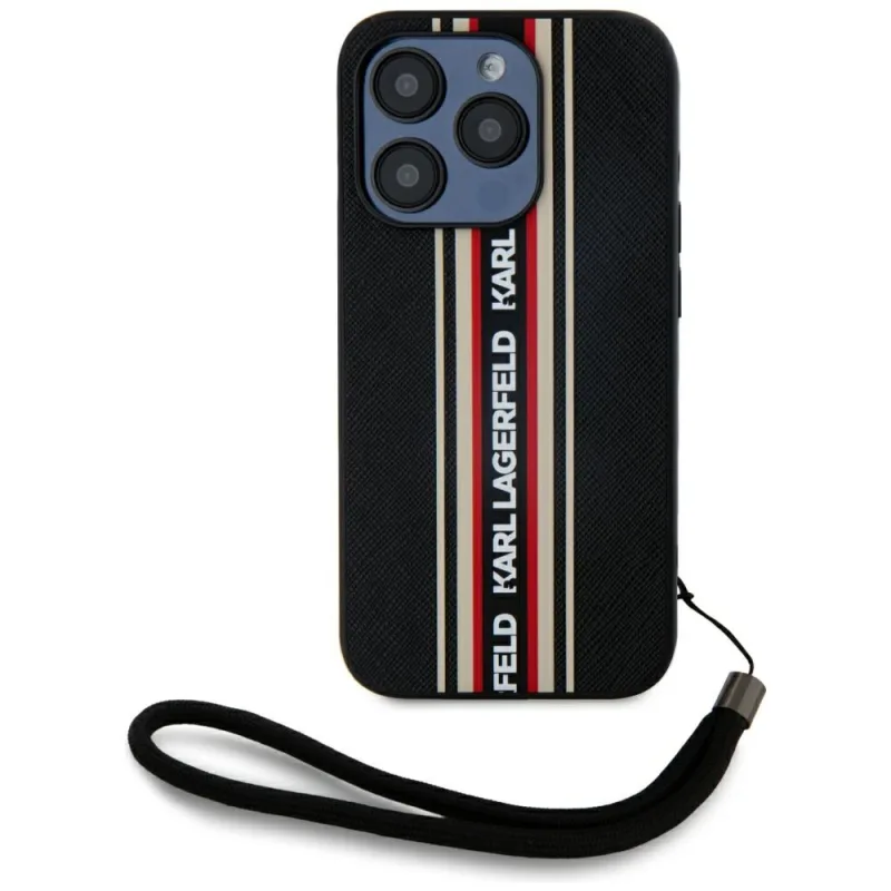 Puzdro Karl Lagerfeld Saffiano Athleisure Stripes Cord na iPhone 15 Pro – červené