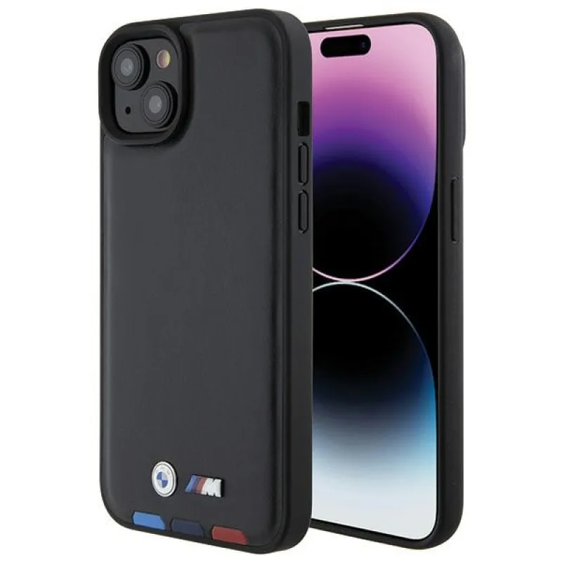 BMW BMHCP15M22PTDK iPhone 15 Plus 6,7" čierna/čierna kožená známka Tricolor