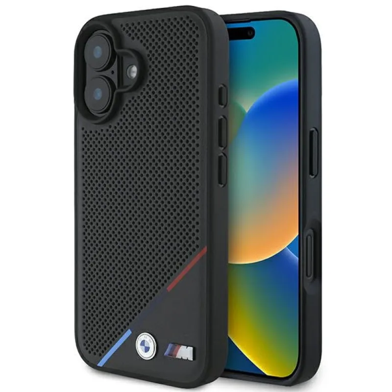 BMW M Perforated Tricolor Line MagSafe Case pre iPhone 16 Plus - čierny