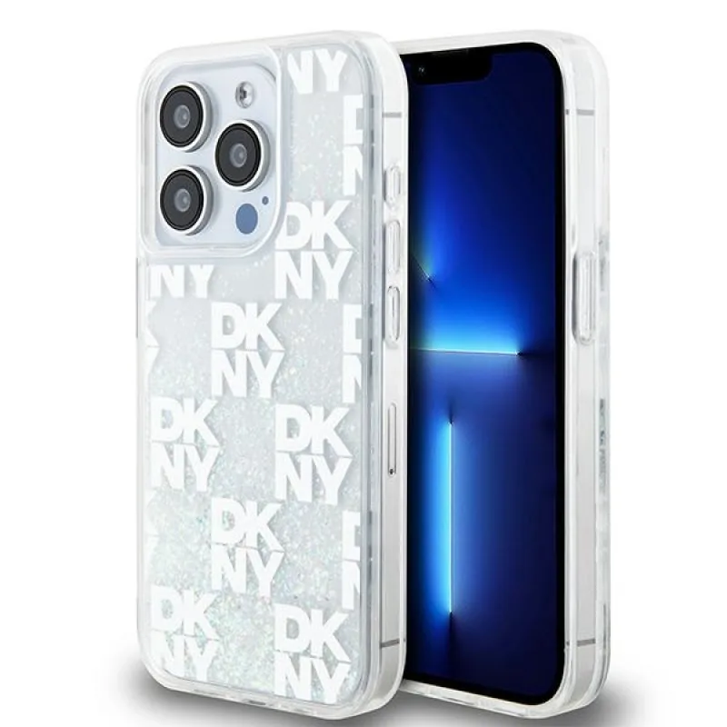 Obal DKNY Liquid Glitter Multilogo pre iPhone 15 Pro - biely