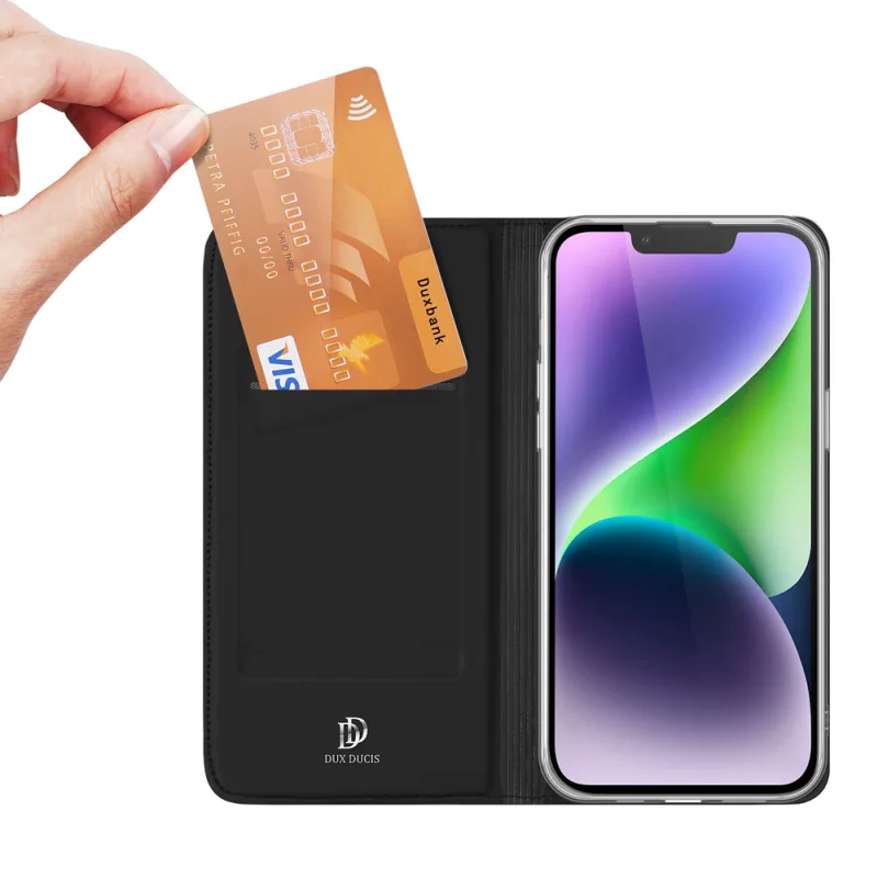 Peňaženka Dux Ducis Skin Pro pre iPhone 15 Plus – čierna