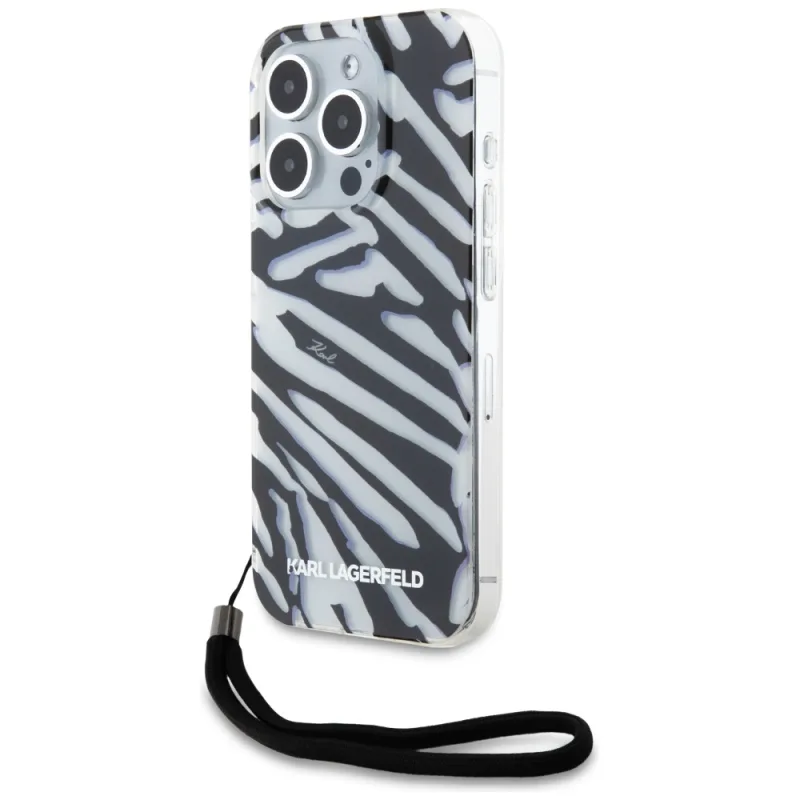 Obal Karl Lagerfeld IML Zebra Pattern & Cord pre iPhone 15 Pro Max - čierny