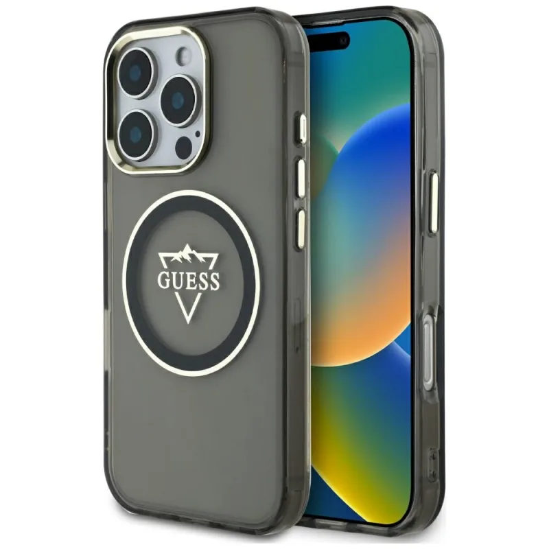 Puzdro Guess IML Metal Mountain Logo MagSafe iPhone 16 Pro Max – čierne