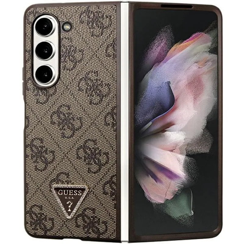 Guess Leather 4G Triangle Strass puzdro pre Samsung Galaxy Z Fold 5 - hnedé