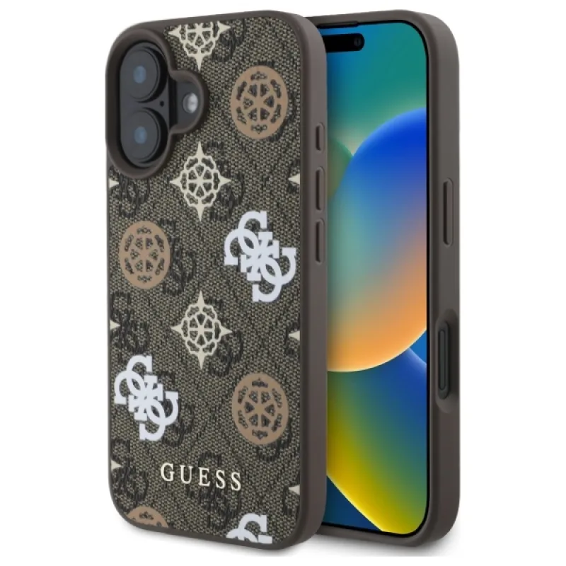Puzdro Guess Peony On 4G Background MagSafe pre iPhone 16 - hnedé