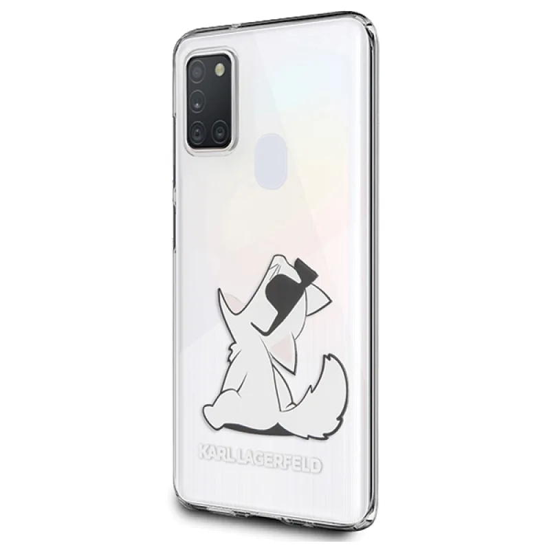 Zábavné puzdro Karl Lagerfeld Choupette pre Samsung Galaxy M21 – priehľadné
