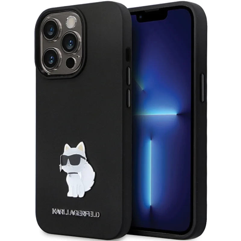 Kryt Karl Lagerfeld KLHCP13LSMHCNPK pre iPhone 13 Pro / 13 - čierny silikónový C kovový kolík