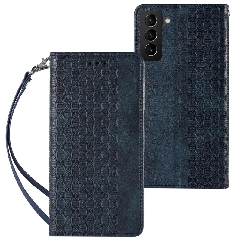 Puzdro s magnetickým popruhom Puzdro pre Samsung Galaxy S22 + (S22 Plus) Pouch Wallet + Mini Lanyard Pendant Blue