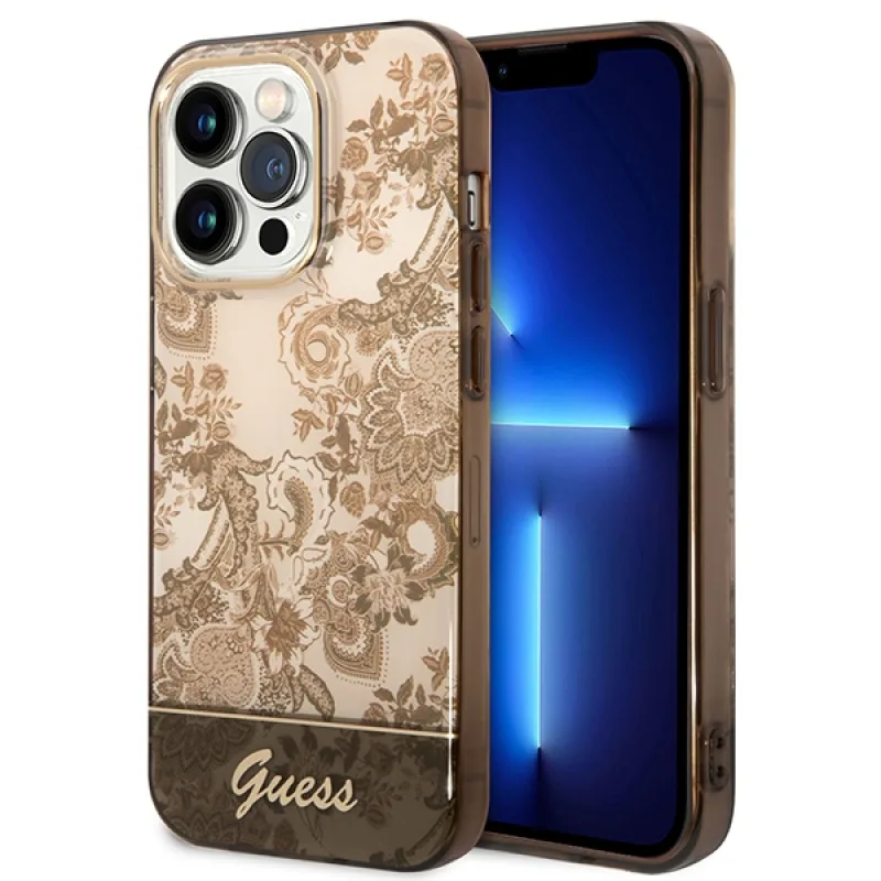 Guess GUHCP14LHGPLHC iPhone 14 Pro 6,1" okrové pevné puzdro Porcelain Collection