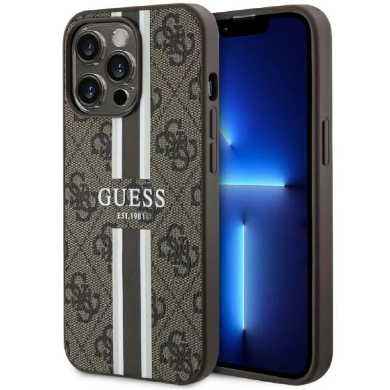 Guess GUHMP13LP4RPSW iPhone 13 Pro / 13 6,1" hnedé/hnedé pevné puzdro 4G Printed Stripes MagSafe