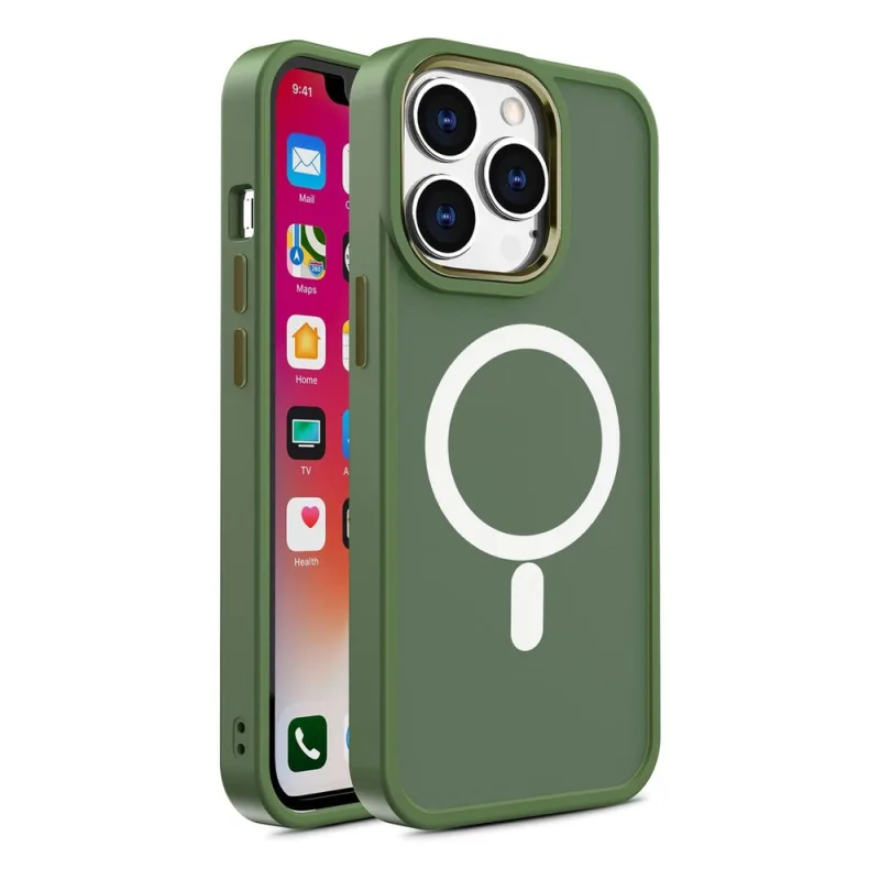 Magnetický farebný matný obal pre iPhone 15 Pro Max - zelený