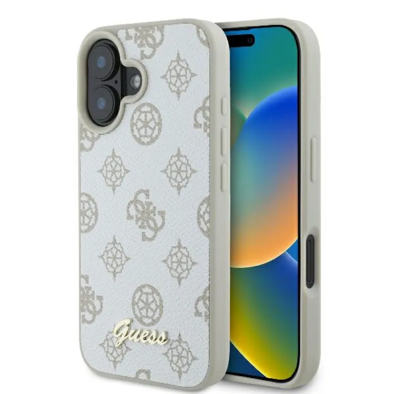 Puzdro Guess Peony Script Logo MagSafe iPhone 16 – biele